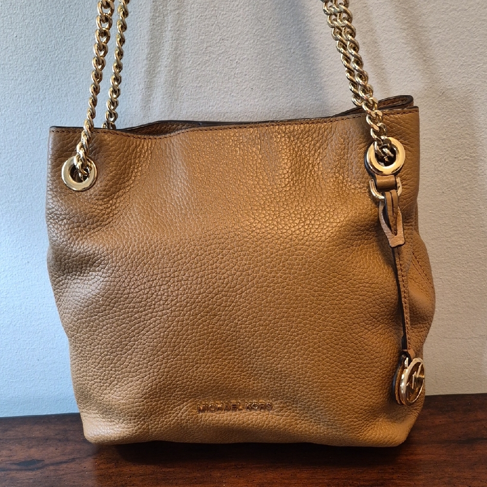 Michael Kors Camel Pebbled Leather Chain-Handle Tote EUC